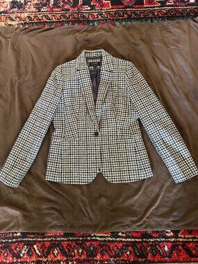 J Crew Houndstooth Blazer with Brown Elbow Patches size 10